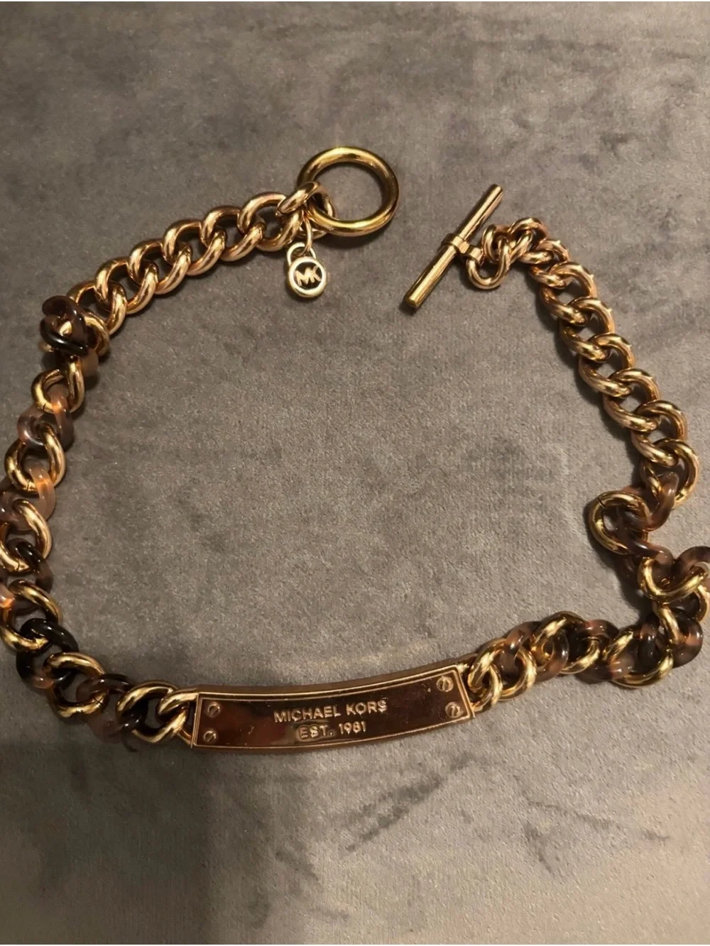 Michael Kors Pave Crystal ID Toggle Gold Tone Necklace